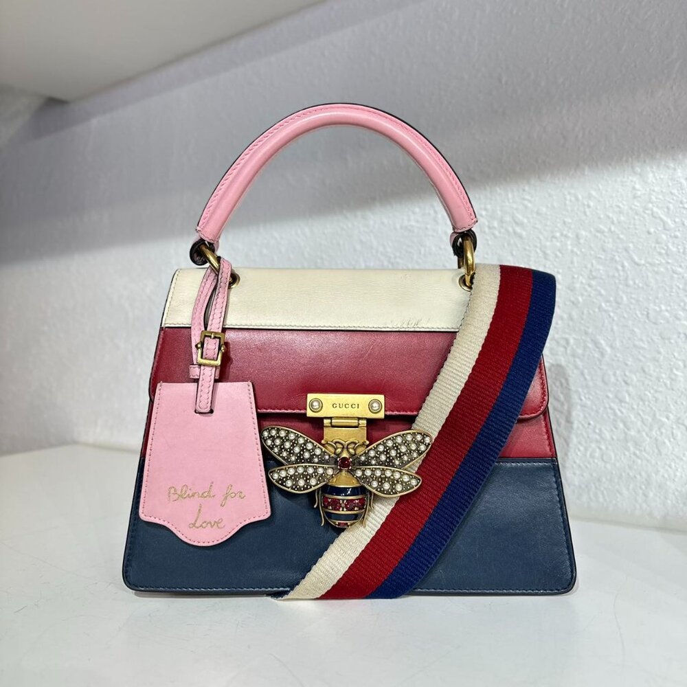 Gucci Tri-Color Leather Queen Bees Shoulder Bag Crossbody
